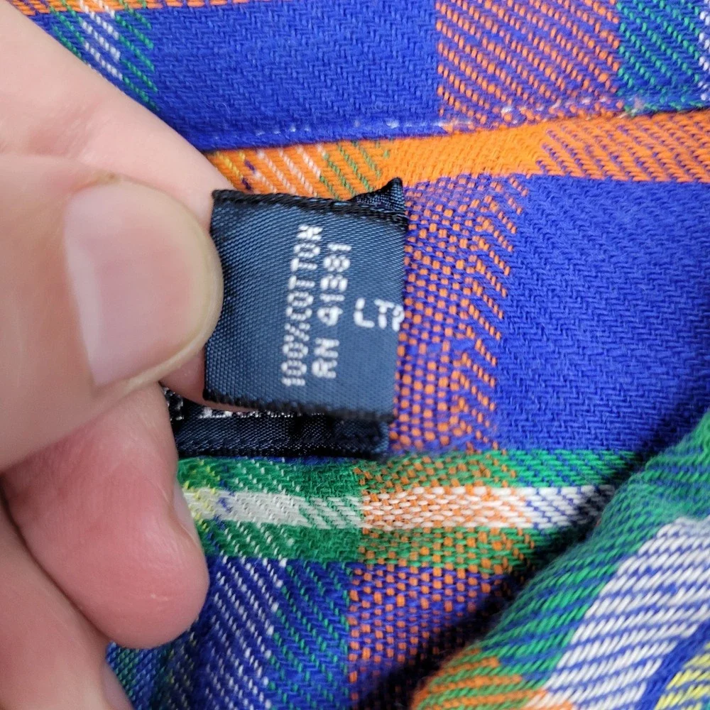 Polo Ralph Lauren Western Shirt Mens XL Blue Orange Plaid Pearl Snap Cotton